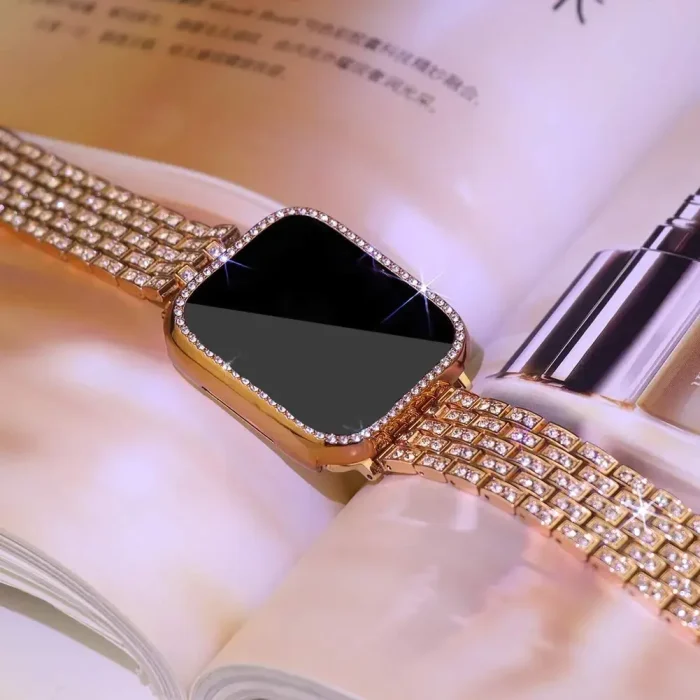 Diamond Strap+Case for Apple Watch 10 Band 40mm 44mm 41mm 45mm 42mm 46mm Women Jewelry Metal Bling Bracelet iWatch SE 5 6 7 8 9